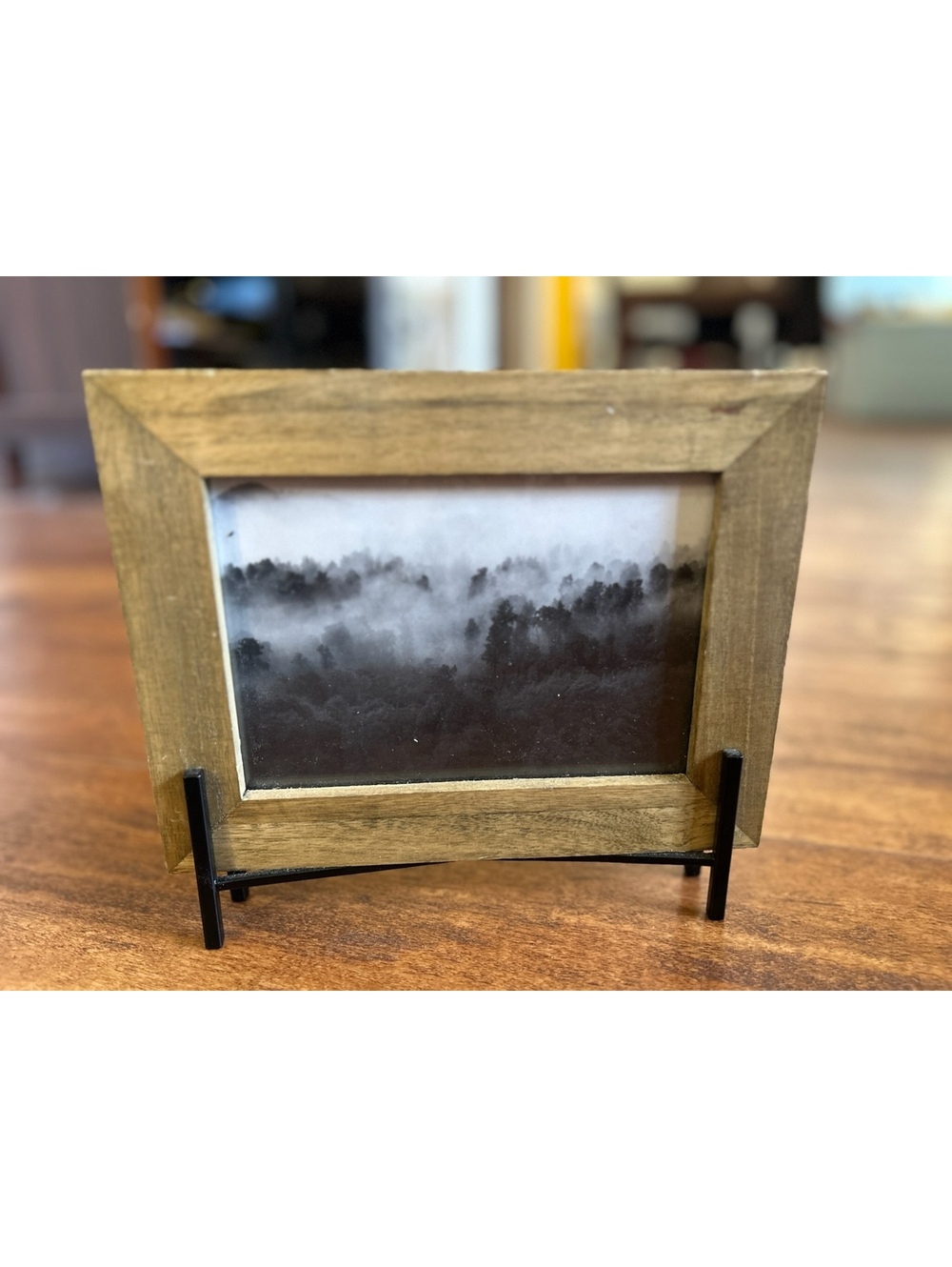 Rustic Wooden Photo Frame with Black Metal Stand